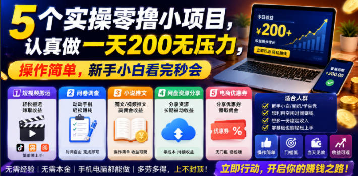 5个实操零撸小项目，认真做一天200无压力，操作简单，新手小白看完秒会【揭秘】-西蒙学社