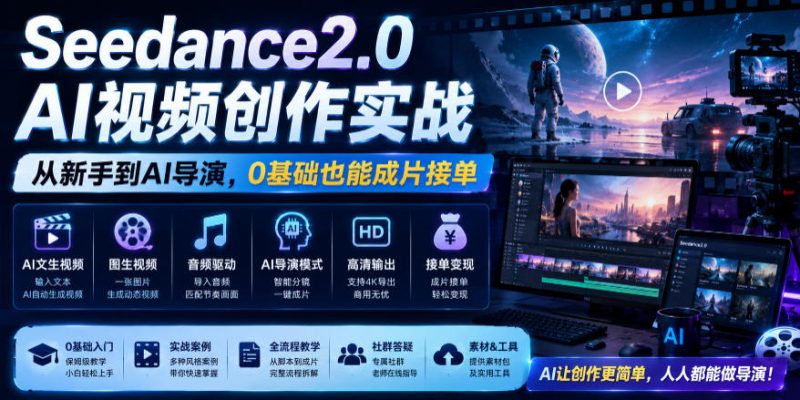 Seedance2.0 AI视频创作实战，从新手到AI导演，0基础也能成片接单变现-西蒙学社
