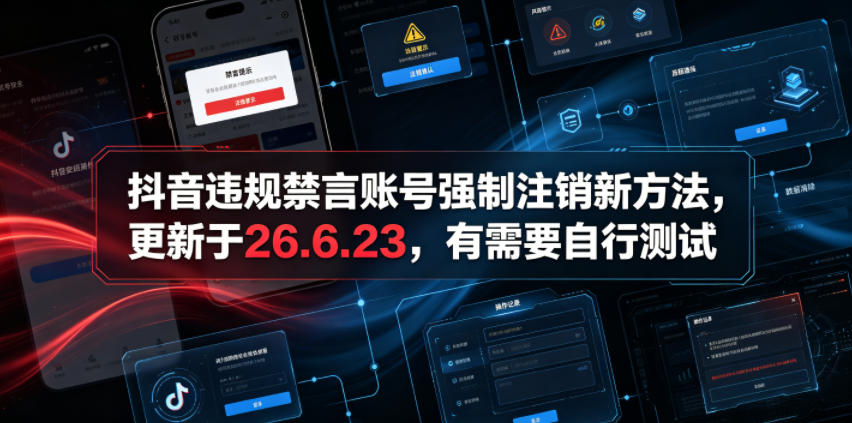 抖音违规禁言账号强制注销新方法，更新于26.6.23，有需要自行测试-西蒙学社