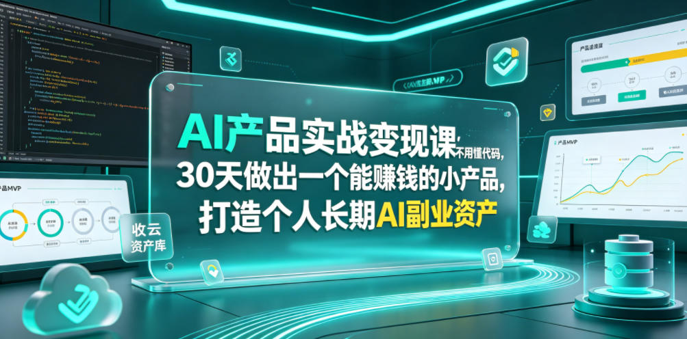 AI产品实战变现课，不用懂代码，30天做出一个能賺钱的小产品，打造个人长期AI副业资产-西蒙学社