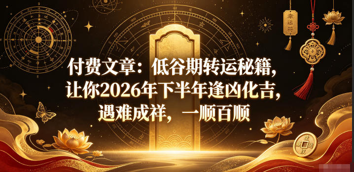 付费文章：低谷期转运秘籍，让你2026年下半年逢凶化吉，遇难成祥，一顺百顺-西蒙学社