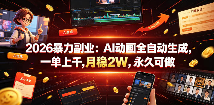 2026暴力副业：AI动画全自动生成，一单上千，月稳2W，永久可做【揭秘】-西蒙学社