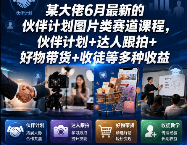 某大佬6月最新的伙伴计划图片类赛道课程，伙伴计划+达人跟拍+好物带货+收徒等多种收益-西蒙学社