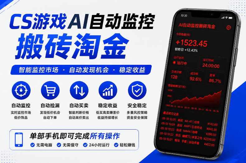 CS游戏AI自动监控搬砖淘金，稳定运行多年，支持任何形式验证，日入300+【揭秘】-西蒙学社