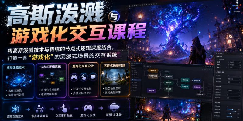 高斯泼溅与游戏化交互课程，将高斯泼溅技术与传统的节点式逻辑深度结合，打造一套“游戏化”的沉浸式场景的交互系统-西蒙学社