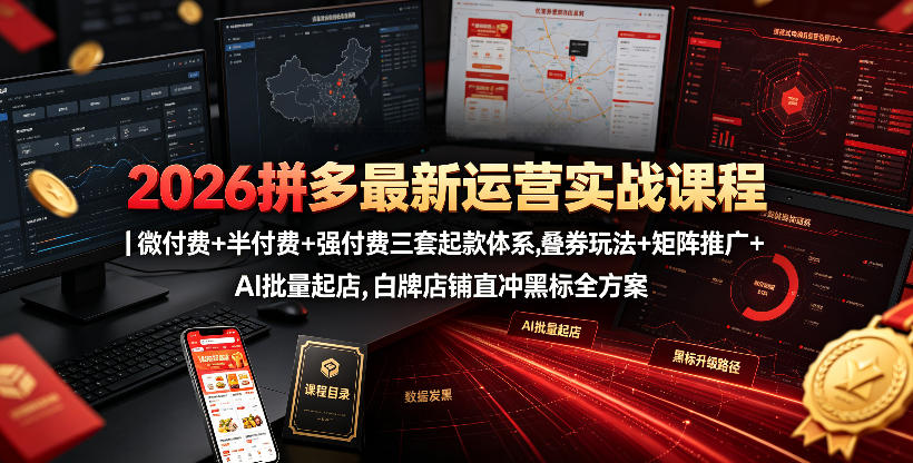 2026拼多多最新运营实战课程｜微付费+半付费+强付费三套起款体系，叠券玩法+矩阵推广+AI批量起店，白牌店铺直冲黑标全方案-西蒙学社