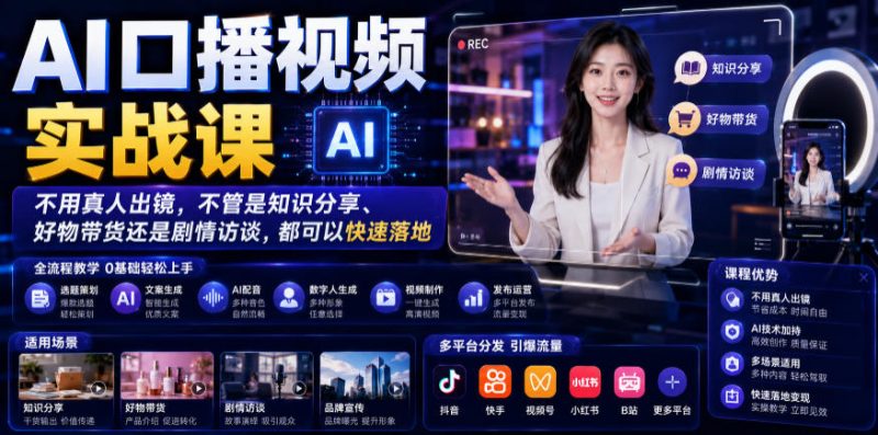 AI口播视频实战课，不用真人出镜，不管是知识分享、好物带货还是剧情访谈，都可以快速落地-西蒙学社