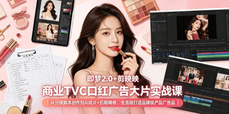 即梦2.0+剪映商业TVC口红广告大片实战课｜从分镜脚本创作到AI成片+后期精修，全流程打造品牌级产品广告-西蒙学社