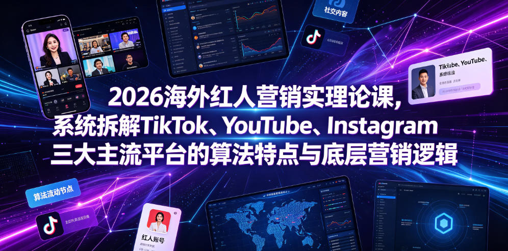 2026海外红人营销实理论课，系统拆解TikTok、YouTube、Instagram三大主流平台的算法特点与底层营销逻辑-西蒙学社