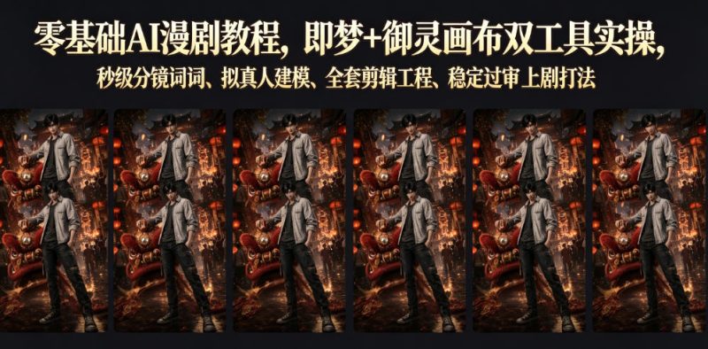 零基础AI漫剧教程,即梦+御灵画布双工具实操,秒级分镜提示词、拟真人建模、全套剪辑工程、稳定过审上剧打法-西蒙学社