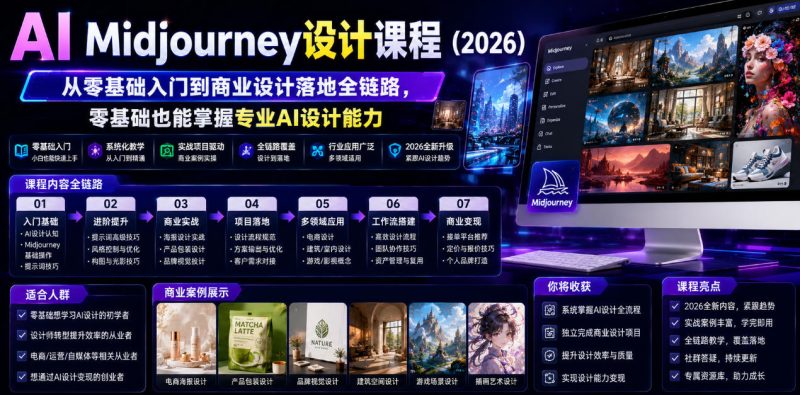 AI Midjourney设计课程(2026),从零基础入门到商业设计落地全链路,零基础也能掌握专业AI设计能力-西蒙学社