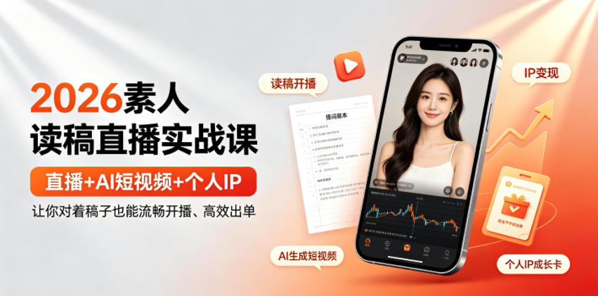 2026素人读稿直播实战课｜直播+AI短视频+个人IP，让你对着稿子也能流畅开播、高效出单-西蒙学社
