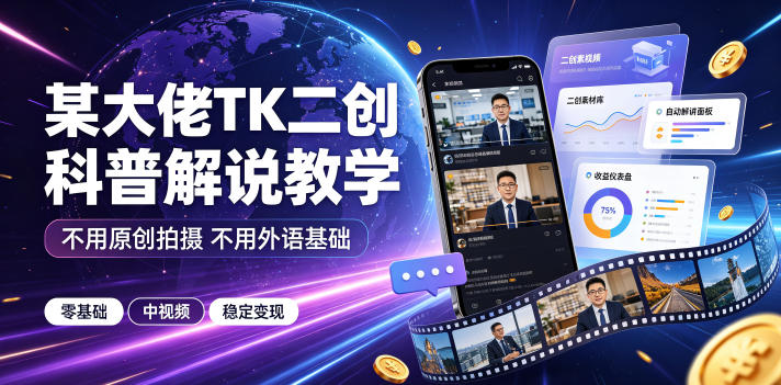 某大佬TK二创科普解说教学,不用原创拍摄不用外语基础,零基础做TikTok中视频稳定变现-西蒙学社