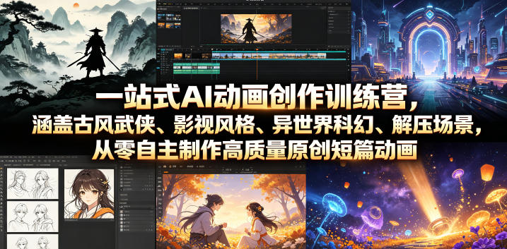 一站式AI动画创作训练营,涵盖古风武侠、影视风格、异世界科幻、解压场景,从零自主制作高质量原创短篇动画-西蒙学社