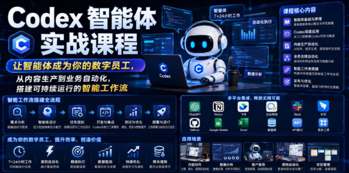 Codex智能体实战课程，让智能体成为你的数字员工，从内容生产到业务自动化，搭建可持续运行的智能工作流-西蒙学社