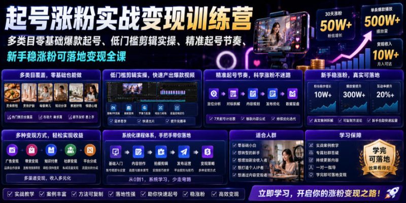 苗子起号涨粉实战变现训练营,多类目零基础爆款起号、精准起号节奏、新手稳涨粉可落地变现全课(更新0719)-西蒙学社