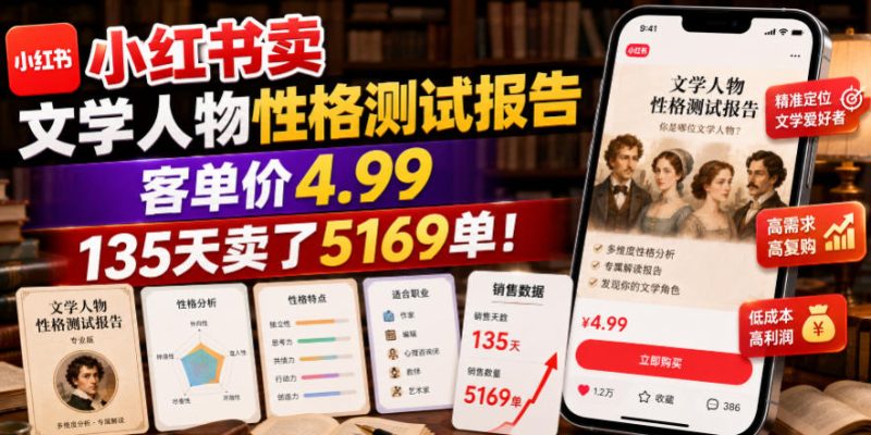 小红书卖文学人物性格测试报告,客单价4.99,135天卖了5169单!-西蒙学社