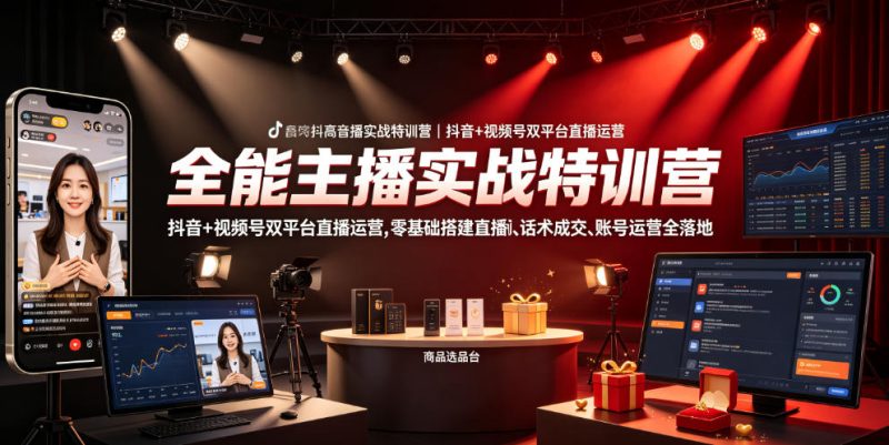 全能主播实战特训营|抖音+视频号双平台直播运营,零基础搭建直播间、精准选品、话术成交、账号运营全落地-西蒙学社
