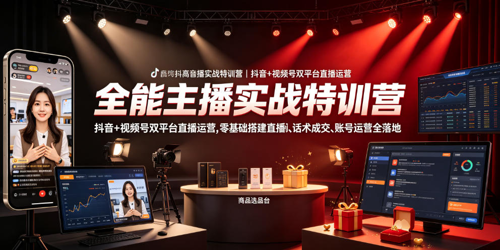 全能主播实战特训营｜抖音+视频号双平台直播运营，零基础搭建直播间、精准选品、话术成交、账号运营全落地-西蒙学社