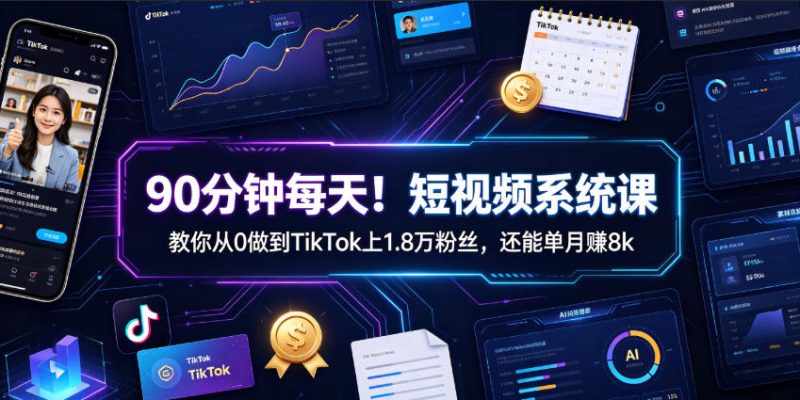 90分钟每天!短视频系统课教你从0做到TikTok上1.8万粉丝,还能单月賺8k【原创双语字幕】-西蒙学社
