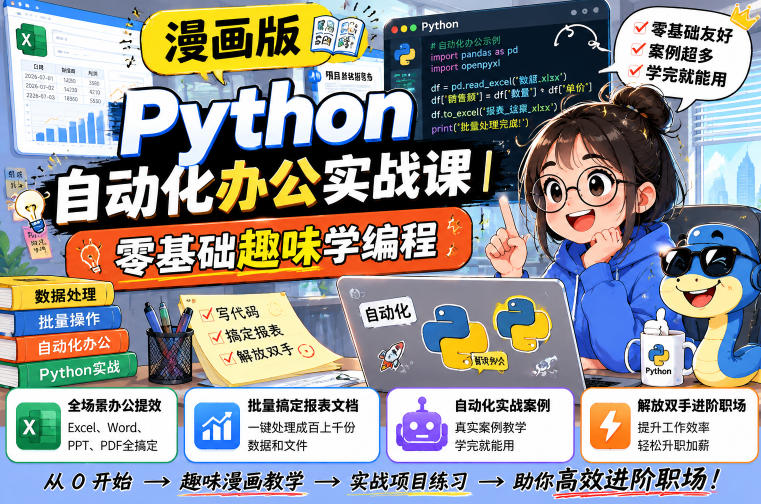 漫画版Python自动化办公实战课｜零基础趣味学编程，全场景办公提效、批量搞定报表文档、解放双手进阶职场-西蒙学社