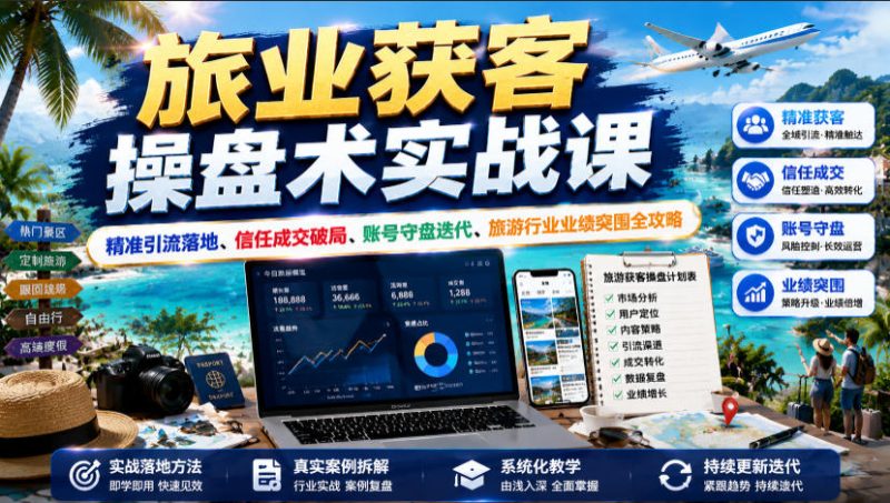 旅业获客操盘术实战课|精准引流落地、信任成交破局、账号守盘迭代、旅游行业业绩突围全攻略-西蒙学社
