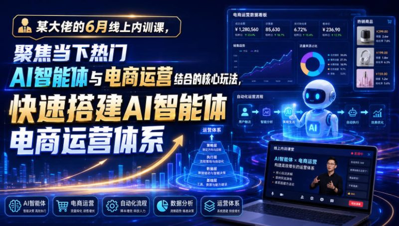 某大佬的6月线上内训课,聚焦当下热门AI智能体与电商运营结合的核心玩法,快速搭建AI智能体电商运营体系-西蒙学社