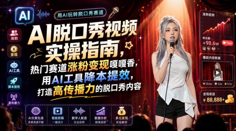 AI脱口秀视频实操指南,热门赛道涨粉变现嘎嘎香,用AI工具降本提效,打造高传播力的脱口秀内容-西蒙学社