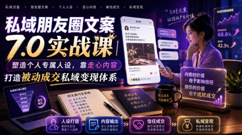 私域朋友圈文案7.0实战课|塑造个人专属人设,靠走心内容打造被动成交私域变现体系-西蒙学社