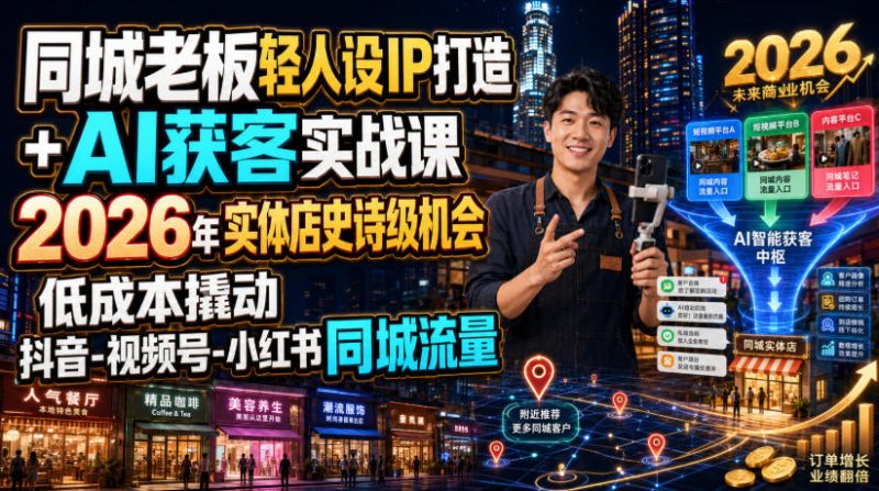 同城老板轻人设IP打造+AI获客实战课，2026年实体店史诗级机会，低成本撬动抖音-视频号-小红书同城流量-西蒙学社