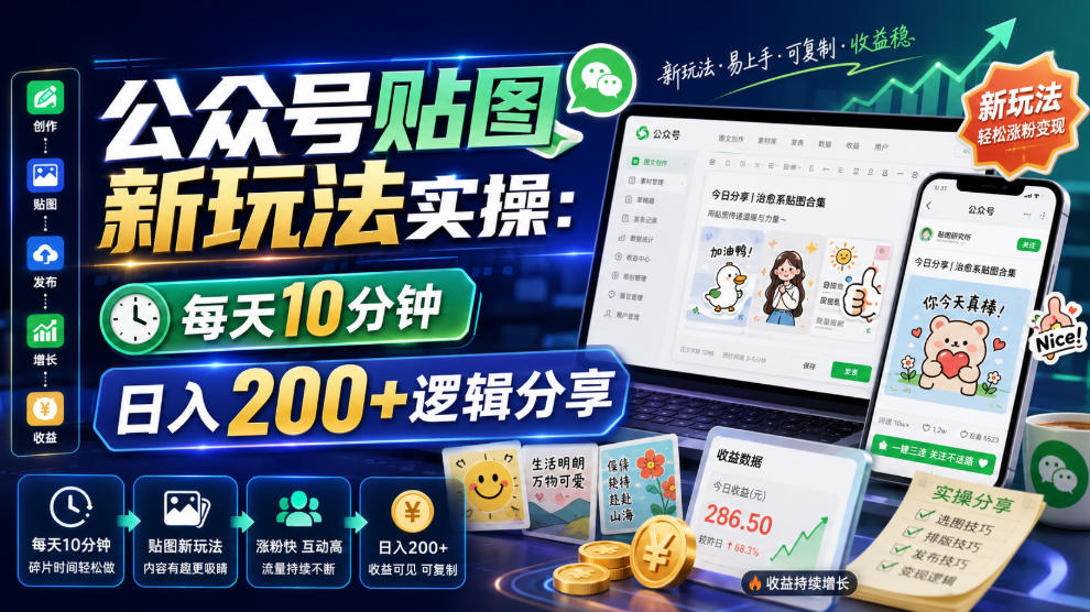 公众号贴图新玩法实操，每天10分钟，日入200+逻辑分享-西蒙学社