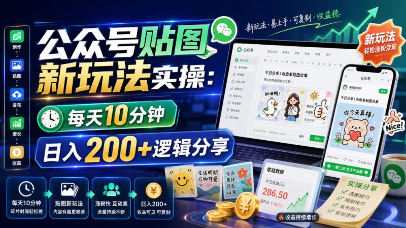 公众号贴图新玩法实操，每天10分钟，日入200+逻辑分享-西蒙学社