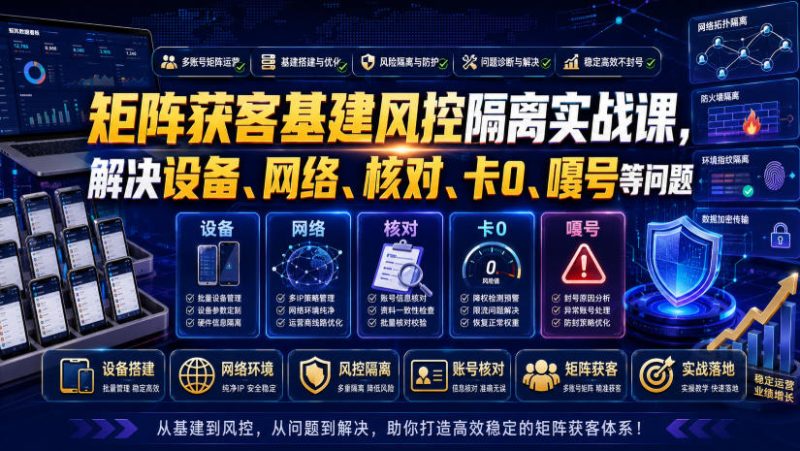 矩阵获客基建风控隔离实战课，解决设备、网络、核对、卡0、嘎号等问题-西蒙学社