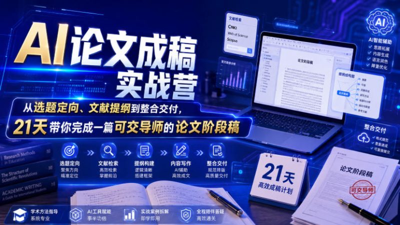 AI论文成稿实战营,从选题定向、文献提纲到整合交付,21天带你完成一篇可交导师的论文阶段稿-西蒙学社