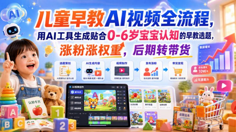 儿童早教AI视频全流程,用AI工具生成贴合0-6岁宝宝认知的早教选题,涨粉涨权重,后期转带货-西蒙学社