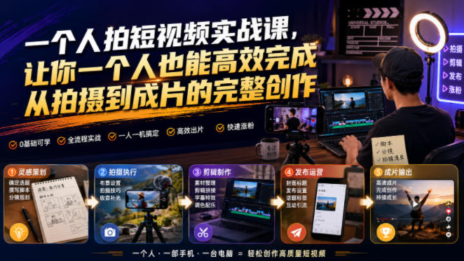 一个人拍短视频实战课,让你一个人也能高效完成从拍摄到成片的完整创作-西蒙学社