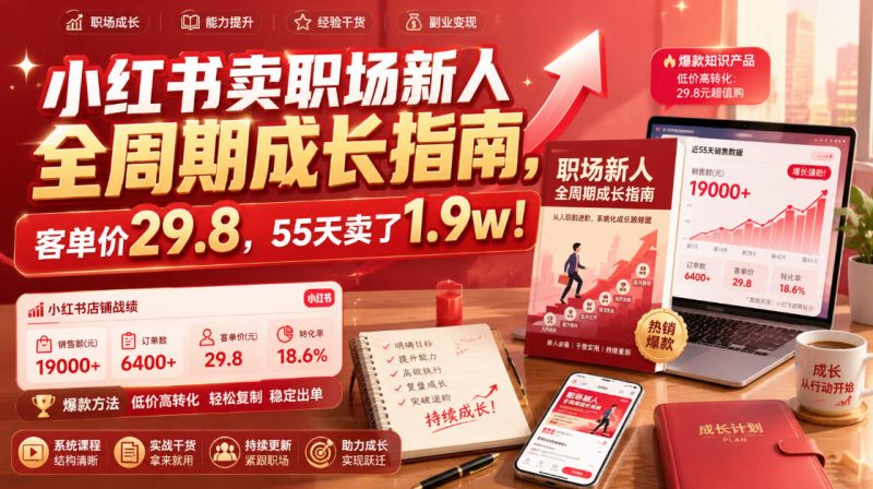 小红书卖职场新人全周期成长指南,客单价29.8,55天卖了1.9w!-西蒙学社