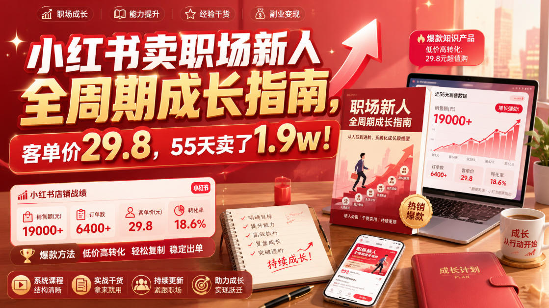 小红书卖职场新人全周期成长指南，客单价29.8，55天卖了1.9w！-西蒙学社