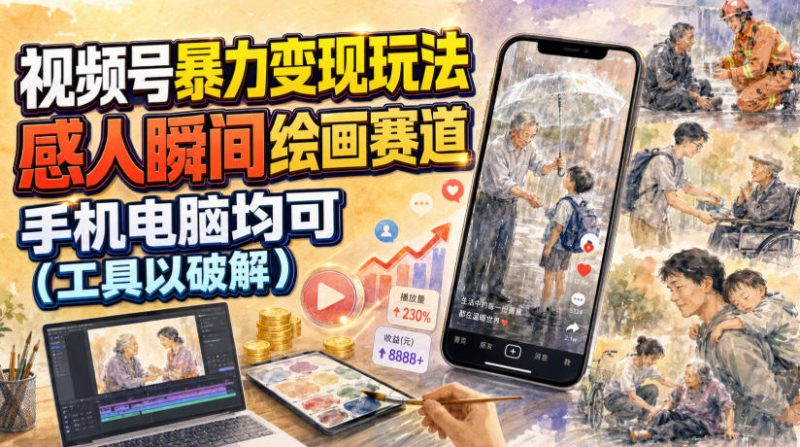 视频号暴力变现玩法,感人瞬间绘画赛道,手机电脑均可-西蒙学社