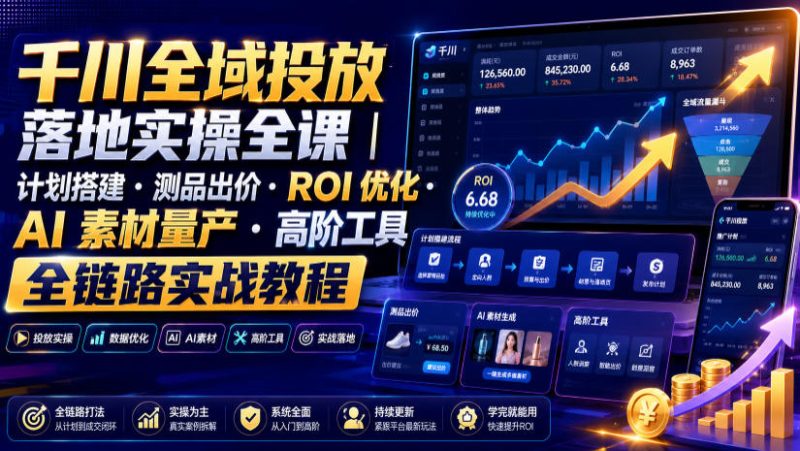 千川全域投放落地实操全课|计划搭建・测品出价・ROI优化・AI素材量产・高阶工具全链路实战教程-西蒙学社
