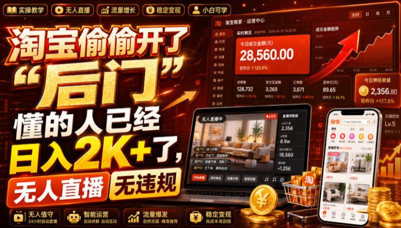 淘宝偷偷开了“后门”,懂的人已经日入2K+了,无人直播无违规,一台电脑=一家24小时营业的线上门店【揭秘】-西蒙学社