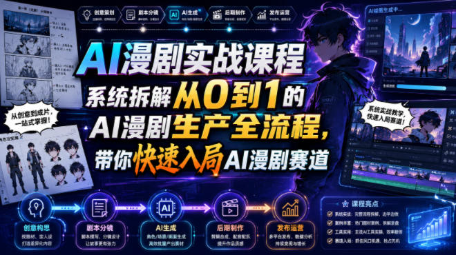 AI漫剧实战课程,系统拆解从0到1的AI漫剧生产全流程,带你快速入局AI漫剧赛道-西蒙学社