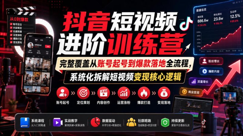 抖音短视频进阶训练营,完整覆盖从账号起号到爆款落地全流程,系统化拆解短视频变现核心逻辑-西蒙学社