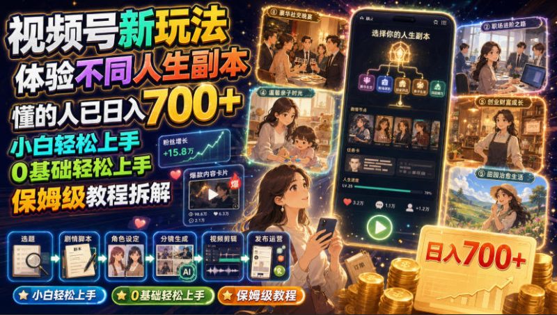 视频号新玩法体验不同人生副本,懂的人已日入700+,小白轻松上手,0基础轻松上手,保姆级教程拆解-西蒙学社
