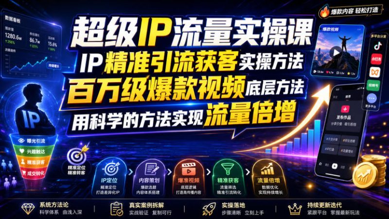 超级IP流量实操课,IP精准引流获客实操方法,百万级爆款视频底层方法,用科学的方法实现流量倍增-西蒙学社