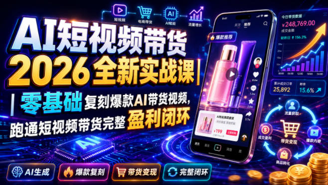AI短视频带货2026全新实战课｜零基础复刻爆款AI带货视频，跑通短视频带货完整盈利闭环-西蒙学社