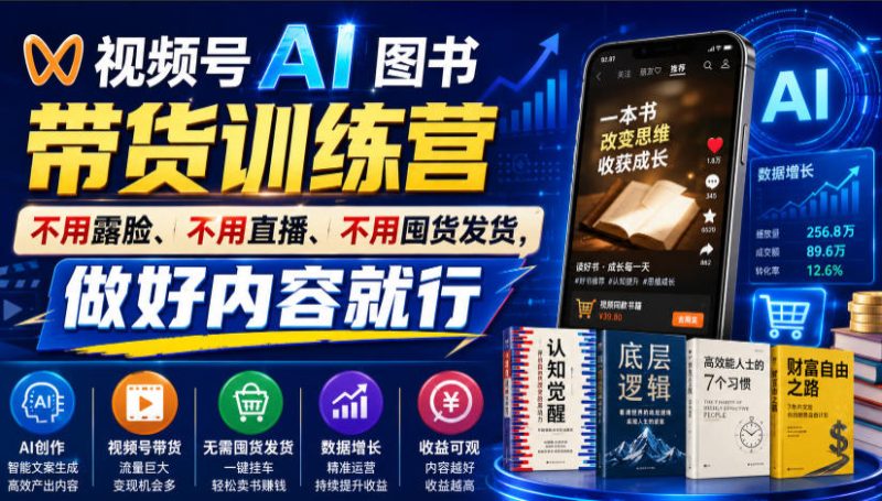 视频号AI图书带货训练营,不用露脸、不用直播、不用囤货发货,做好内容就行,一条爆款视频佣金8942-西蒙学社