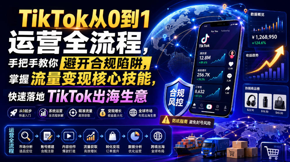 TikTok从0到1运营全流程，手把手教你避开合规陷阱，掌握流量变现核心技能，快速落地TikTok出海生意（更新7月）-西蒙学社