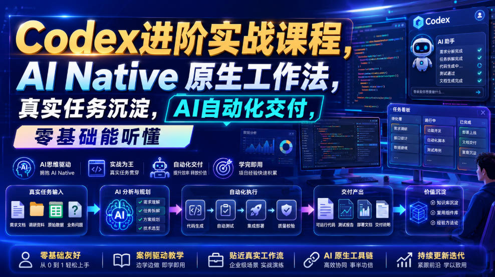Codex进阶实战课｜AI Native原生工作法，22节真实任务落地，从配置到AI自动化交付全链路教程-西蒙学社