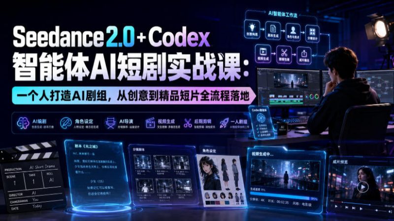 Seedance2.0+Codex智能体AI短剧实战课:一个人打造AI剧组,从创意到精品短片全流程-西蒙学社